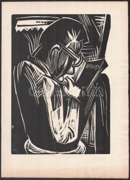 Karl Schmidt-Rottluff (1884-1976): Alfred Brust portréja. Fametszet, papír, jelzés nélkül, megjelent a Genius folyóirat, 3. évf., 2 sz. mellékleteként 1921-ben. Hátoldalán nyomtatva feliratozott. 28×20 cm / Karl Schmidt-Rottluff