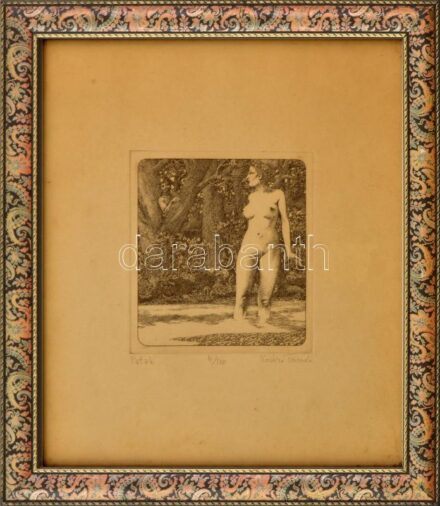 Kovács Tamás (1942-1999): Erotikus rézkarc. Jelzett, sorszámozott 11/100. Üvegezett keretben 14x14 cm