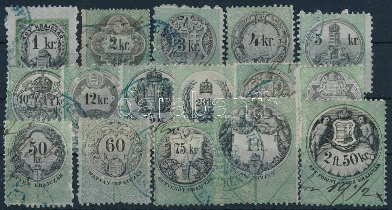 1870 16 db különféle régi magyar okmánybélyeg