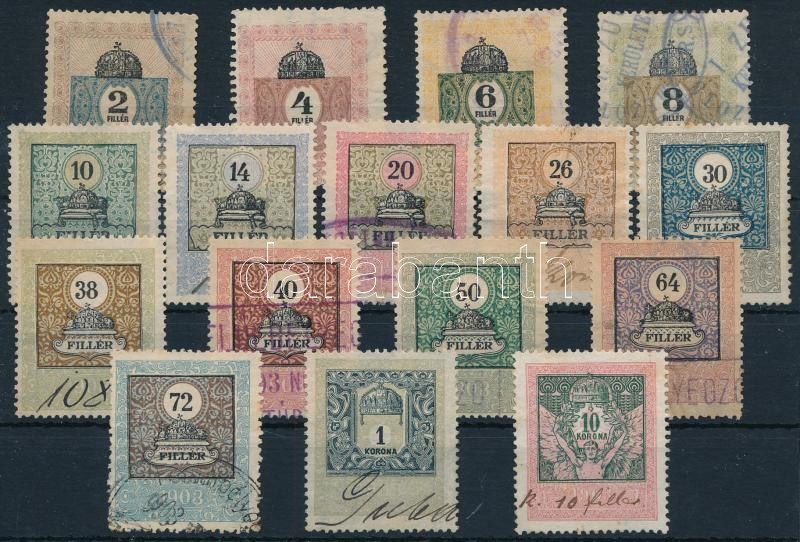 1903 16 db különféle régi magyar okmánybélyeg
