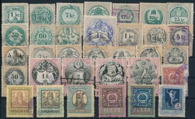 1880-1926 33 db különféle régi magyar okmánybélyeg