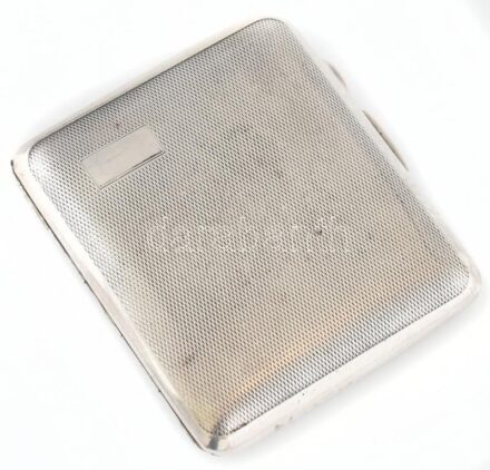 Angol ezüstözött alpakka cigarettatárca, jelzett (EMU The 'Elite' Handmade in England), 10x8,5 cm / Vintage silver plated cigarette case