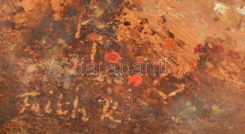 Feith Károly (1930-2017): Halásztanya. Olaj, farost, jelzett. Dekoratív, üvegezett fakeretben, 30×40 cm - Image 2