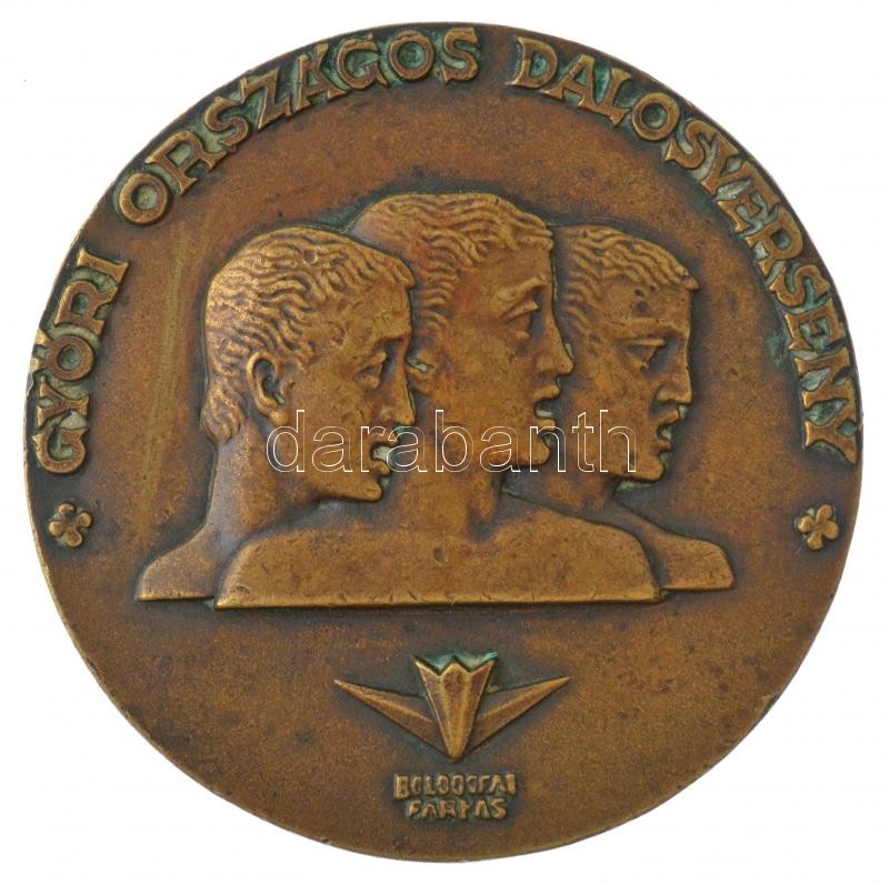 Boldogfai Farkas Sándor (1907-1970) ~1940. 'Győri Országos Dalosverseny / Győr, Szabad Királyi Város' kétoldalas bronz emlékérem (80mm) T:2,2- patina, ü. karc / Hungary ~1940. 'National Song Contest in Győr / Free Regal City of Győr' - Image 2