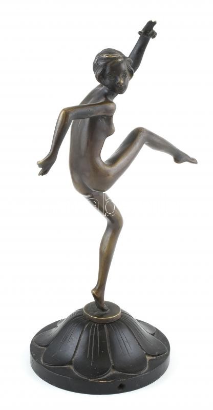Bakonyi Sándor (1892-1937): Art deco táncos. Bronz fa alapon 32 cm jelzett - Image 2
