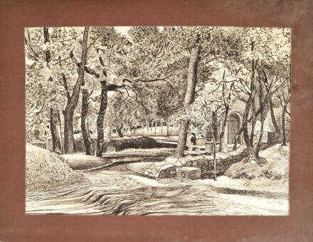 Németh Endre (?-?): Margitszigeti romok. Tus, papír, jelzett, 40x28 cm