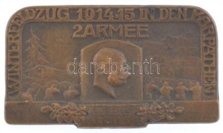 Osztrák-Magyar Monarchia 1915. 'Téli hadjárat a Kárpátokban - 2. Hadsereg 1914-15' bronz sapkajelvény 'BILDH. GURSCHNER WIEN VII/2' gyártói jelzéssel (24x40mm) T:1-,2 Austro-Hungarian Monarchy 1915. 'WINTERFELDZUG 1914-1915 IN DEN