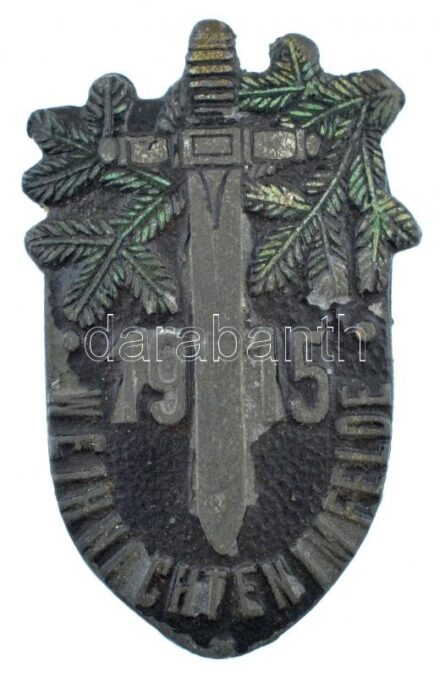 Osztrák-Magyar Monarchia 1915. 'Karácsony a fronton 1915' festett, részben zománcozott Zn jelvény, hátoldalon 'Winter & Adler - Bécs' gyártói jelzéssel (32x20mm) T:2 kopott festés / Austro-Hungarian Empire 1915. 'Weihnachten im Felde