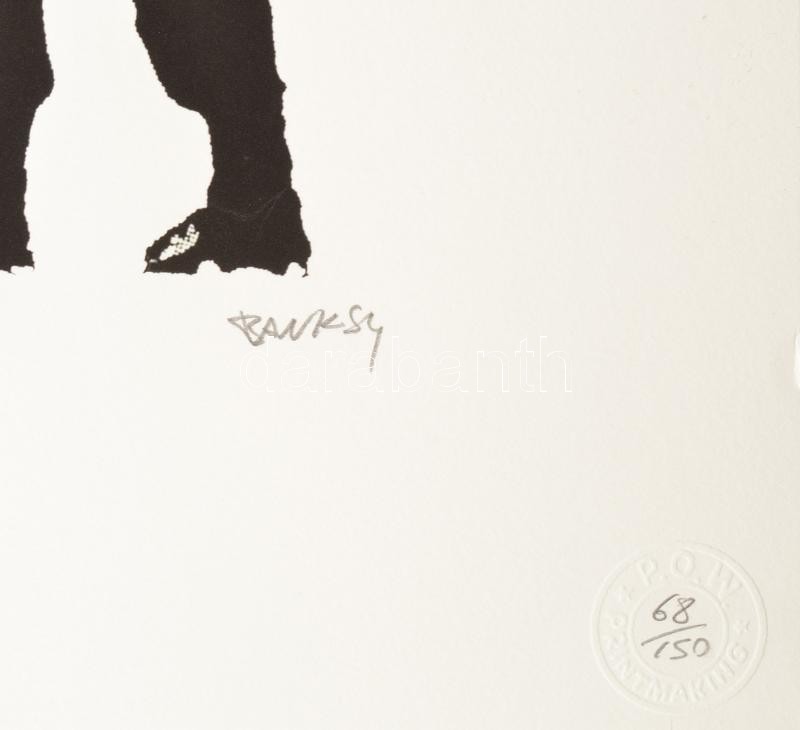Banksy: Peace. Ofszet litográfia, papír, jelzett a nyomaton, 'POW Printmaking'szárazpecséttel Grafiart - Aviomar UK. tanúsítvánnyal Számozott: 68/150. Képméret:55x37 cm. Lapméret: 70x50 cm, / Numbered, marked - Image 2