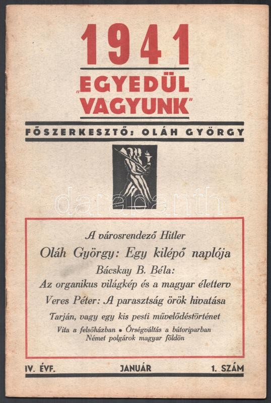 1941 'Egyedül vagyunk' IV. évfolyam 1. szám, hátsó borító kissé sérült, 32p