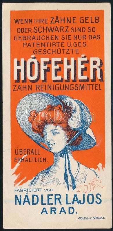 cca 1910-1930 Nádler Lajos Arad 'Hófehér' fogtisztító szer, számolócédula