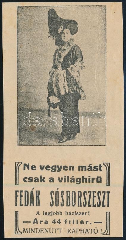 cca 1910 Fedák Sósborszesz számolócédulája, Fedák Sári fényképével