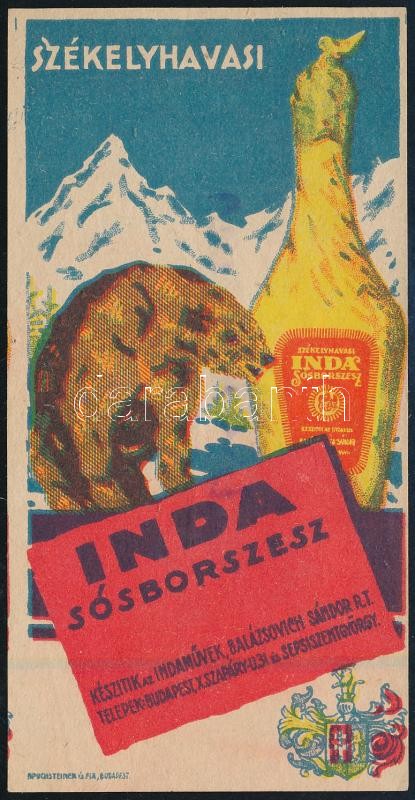 cca 1910 Székelyhavasi Inda sósborszesz litografált számolócédula