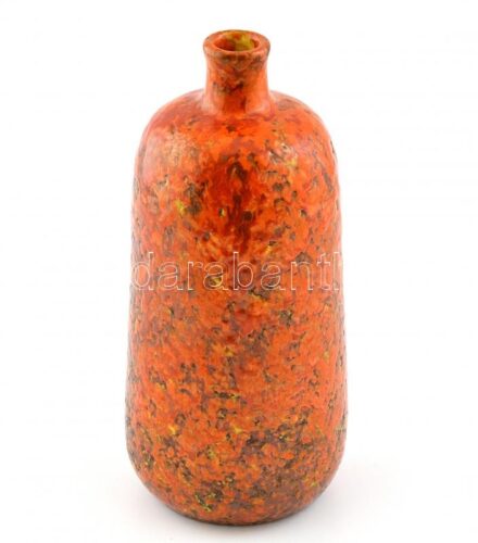 Hódmezővásárhelyi retró váza, színes mázakkal festett kerámia, jelzés nélkül, hibátlan, m: 26,5 cm, d: 11 cm