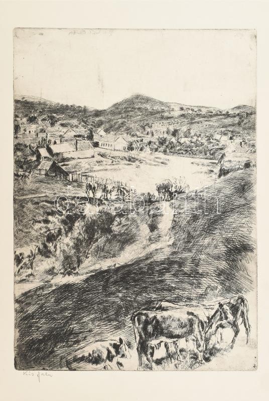 Aszódi Weil Erzsébet (1901-1976): Kis falu. Rézkarc, papír, jelzett a karcon, Aszódi Weil Erzsébet autográf címadásával, 39,5×28 cm