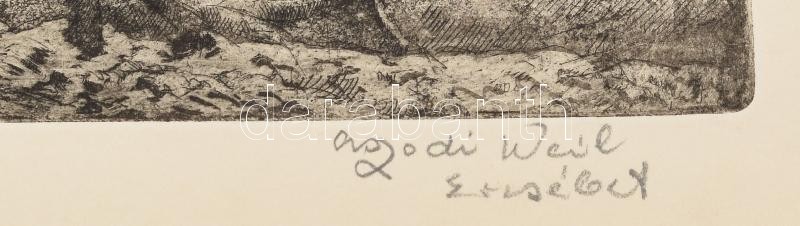 Aszódi Weil Erzsébet (1901-1976): Pásztorlány, rézkarc, papír, jelzett, 34,5×39,5 cm - Image 2