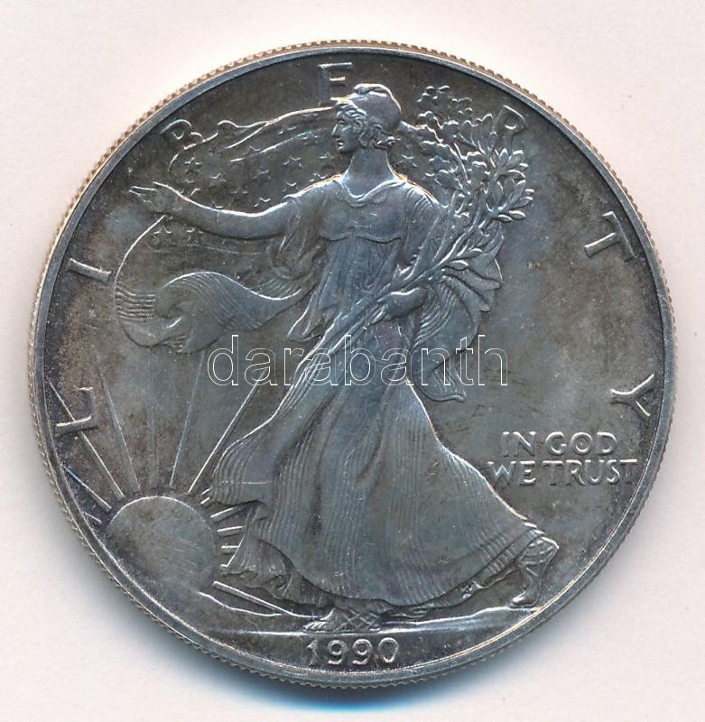 Amerikai Egyesült Államok 1990. 1$ Ag 'American Silver Eagle' T:1- patina USA 1990. 1 Dollar Ag 'American Silver Eagle' C:AU patina Krause KM#273 - Image 2