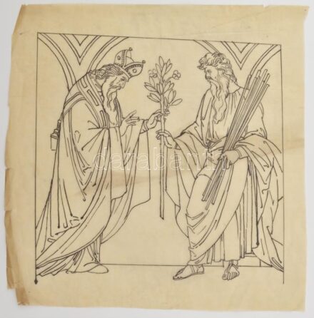 Muhits Sándor (1882-1956): Történelmi jelenet. Tus, hártyapapír, jelzés nélkül, sérült, 26×25,5 cm