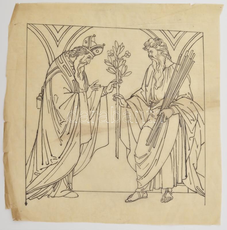 Muhits Sándor (1882-1956): Történelmi jelenet. Tus, hártyapapír, jelzés nélkül, sérült, 26×25,5 cm