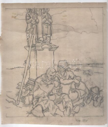 Muhits Sándor (1882-1956): Pihenő. Ceruza, hártyapapír, jelzés nélkül, lap széle sérült, 30×28 cm