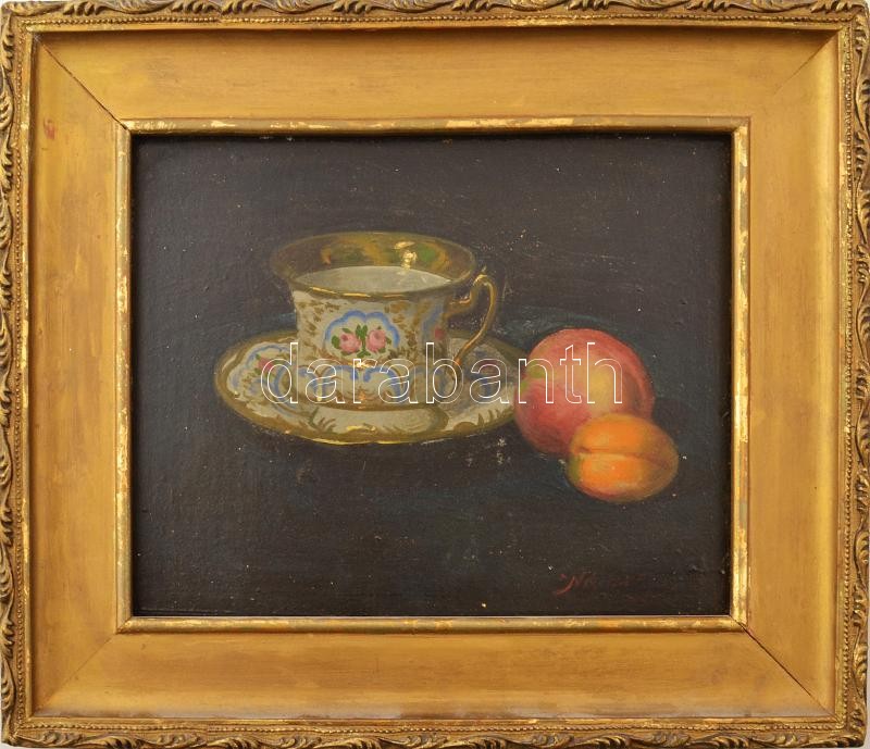 Nádor Ignác (1848-1927): Csendélet. Olaj, karton, jelezve jobbra lent. Dekoratív fakeretben, 21,5x26,5 cm