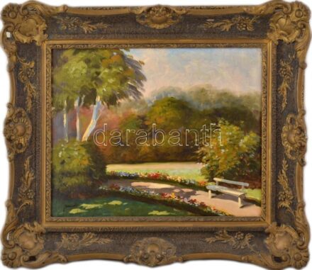Bernáth Ilma (1891-1961). Napfényes parkrészlet. Olaj, vászon, jelezve balra lent. Dekoratív, áttört, régi fakeretben. 40x50 cm