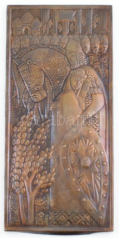 1975 Igor herceg (Knyaz Igor), szovjet vörösréz fali dombormű, hátoldalán etikettel jelzett, kis kopásnyomokkal, 46x21 cm