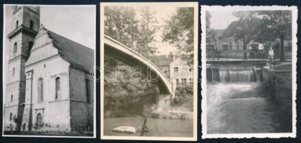 Beszterce/Bistritz/Bistrita, részletek (evangélikus templom, Kainzel híd/Keintzelsteg) össz. 3 db fotó, 2 db hátoldalán feliratozott és datált (1942), 8×6 cm körüli méretekben /3 photos, 2 of them with date 1942 on the reverse