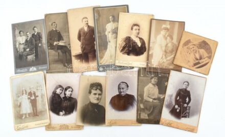 cca 1900 13 db vegyes keményhátú fotó, 11×11 és 21×11 cm közötti méretekben