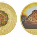 DN 'Maják - Maja naptár' aranyozott, részben multicolor festett fém emlékérem (70mm) + 'Maják - Chichen Itza' aranyozott, részben multicolor festett fém emlékérem (70mm) T:1