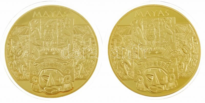 DN 'Maják - Maja naptár' aranyozott, részben multicolor festett fém emlékérem (70mm) + 'Maják - Chichen Itza' aranyozott, részben multicolor festett fém emlékérem (70mm) T:1 - Image 2