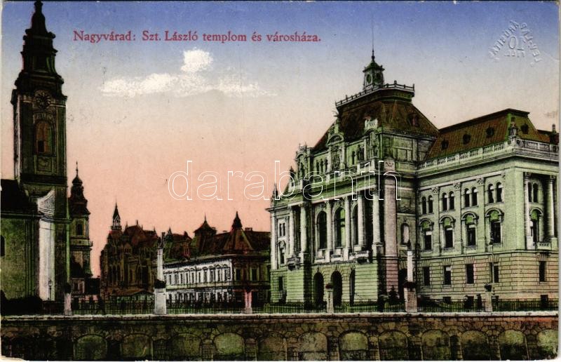 1915 Nagyvárad, Oradea; Szent László tér, Városháza / square, town hall (EK)