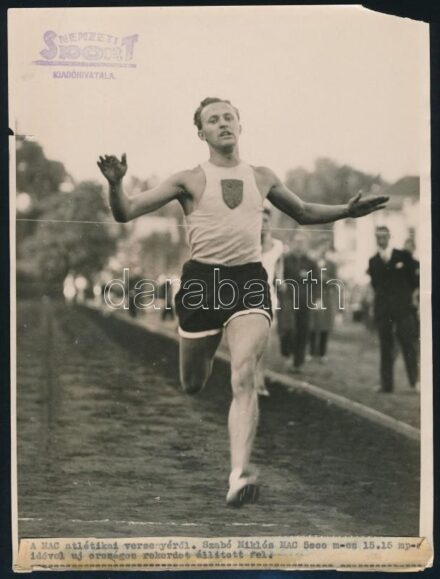 Szabó Miklós olimpikon, atléta, feliratozott Nemzeti Sport Sajtófotó, sérült, 24×18 cm