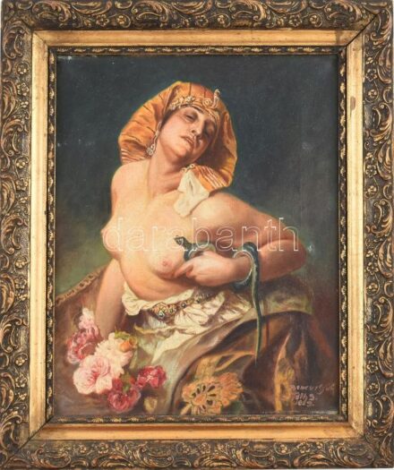 Tóth jelzéssel, Benczúr Gyula után: Kleopátra. Olaj, vászon. Dekoratív fakeretben. 30x24,5 cm