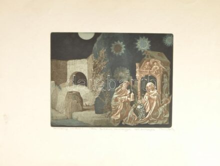 Tassy Béla (1942-): Karácsonyi üdvözlő II. Litográfia, papír, jelzett, 22x28 cm