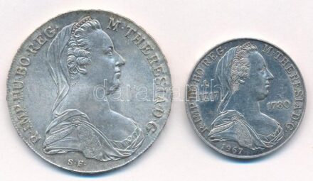 Ausztria 1780SF Tallér Ag 'Mária Terézia' utánveret + 1967. 25Sch Ag '250 éve született Mária Terézia' T:1- patina, kis ph Austria 1780SF Thaler Ag 'Maria Theresia' restrike + 1967. 25 Schilling Ag '250th Anniversary of the Birth of Maria