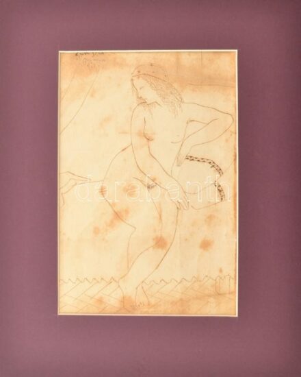 László Gyula (1910-1998): Női akt. Tus, papír, jelzett, paszpartuban 17x24 cm