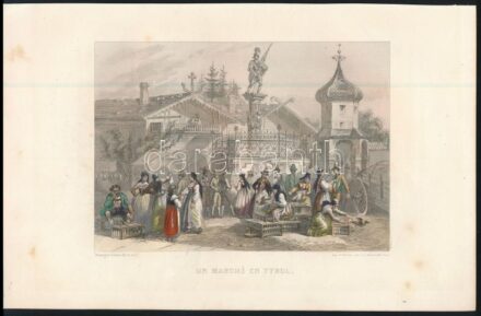 1855 Tirol, Brünn, München, 3 db színezett metszet, 11×16 cm