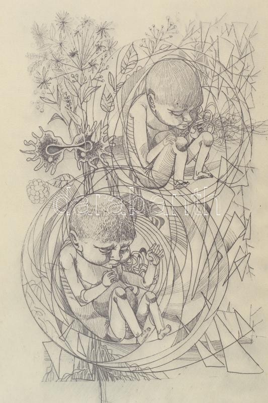 Kass János (1927-2010): Ikrek. Rézkarc, papír: Jelzett 22x13 cm - Image 3