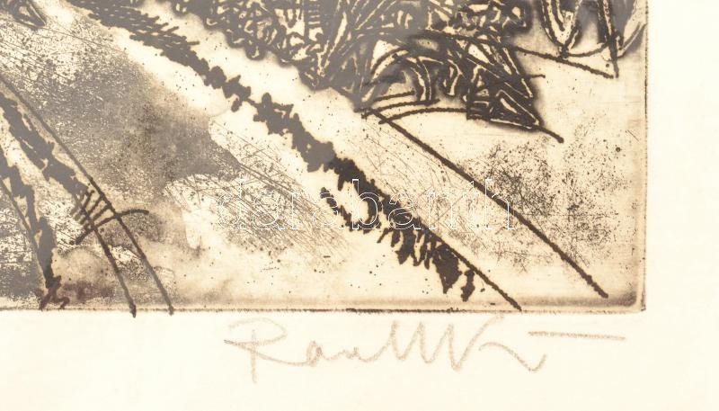 Raszler Károly (1925-2005): Menet vonat. Rézkarc, papír: Jelzett 12x15 cm - Image 2