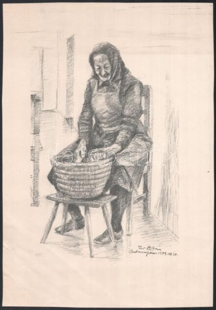 Tar Zoltán (1913 - 1992): Tengeri hántó. Ceruza, papír, Jelzett, 25x18 cm