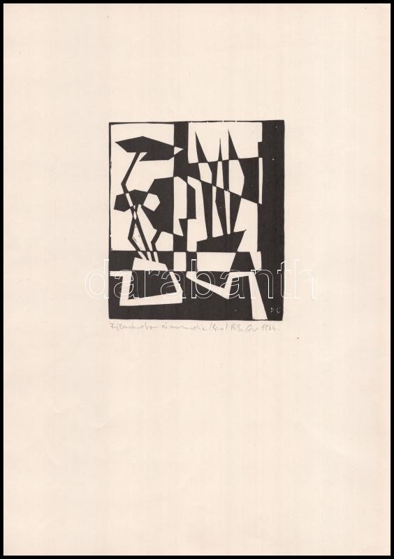 Póka György (1944 - ): Filodendron. Linómetszet, papír. Jelzett, 15x14 cm