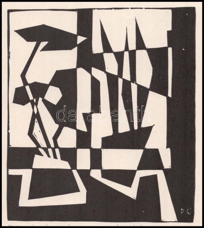 Póka György (1944 - ): Filodendron. Linómetszet, papír. Jelzett, 15x14 cm - Image 2