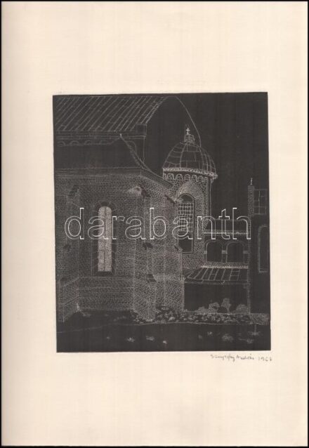 Szunyoghy András (1946-): Templomrom Monotípia papír. Jelzett, 24x21 cm
