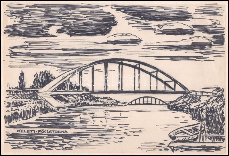 Menyhárt József (1901-1976): Keleti főcsatorna. Filc, papír, jelzett, 19x30 cm - Image 2