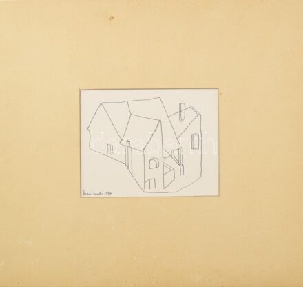 Fett Jolán (1927-2009): Szentendre. Tus, papír, paszpartuban, jelzett, 14x19 cm