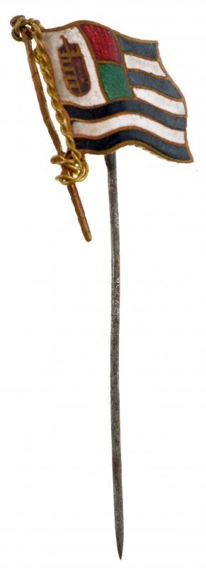 ~1900. Magyar címeres, zászlóalakú, zománcozott kitűző 'Morzsányi Budapest' gyártói jelzéssel T:1-