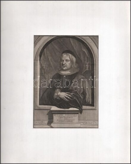 August Pfeiffer (1640-1698) protestáns teológus rézmetszető portréja, Paszpartuban 15x21 cm / Copper plate engraving. XVIII. sz.