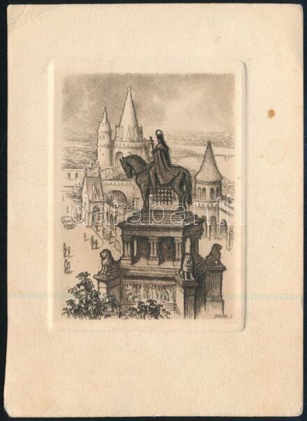 Vertel József (1922-1993): Budai vár, rézkarc, papír. Jelzett a dúcon. 10x9 cm