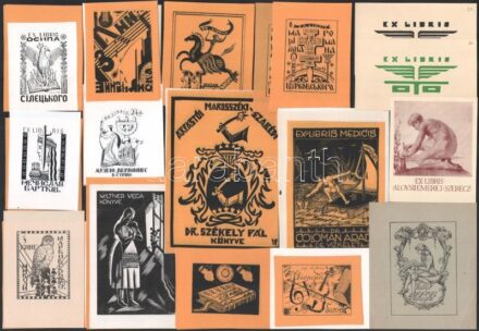 59 db vegyes ex libris (Radványi Román Károly, Gáborjáni Szabó Kálmán, Alioto J.)